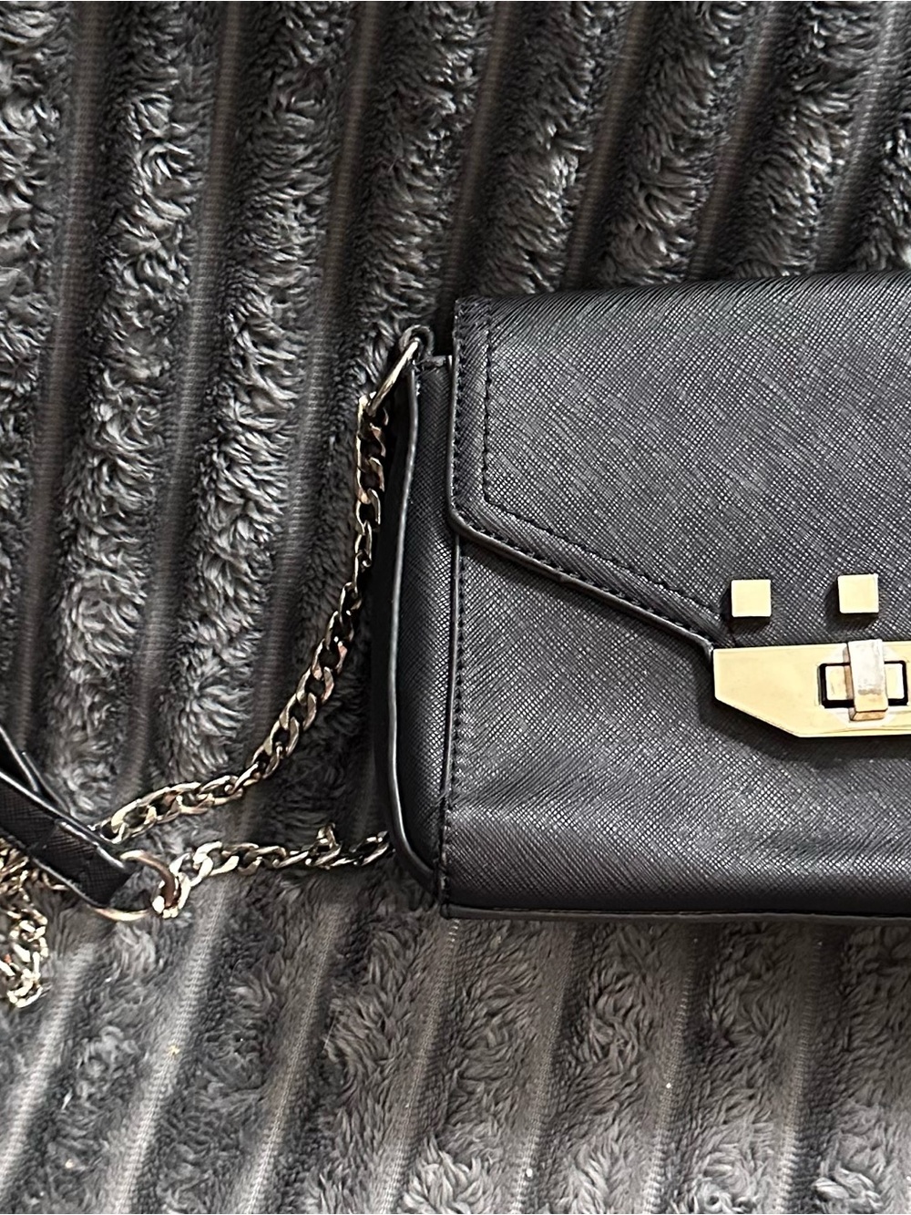 Black Crossbody Shoulder Bag with Gold Hardware
